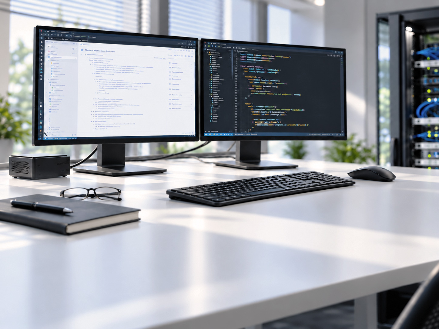 Moderner IT-Arbeitsplatz mit zwei Monitoren